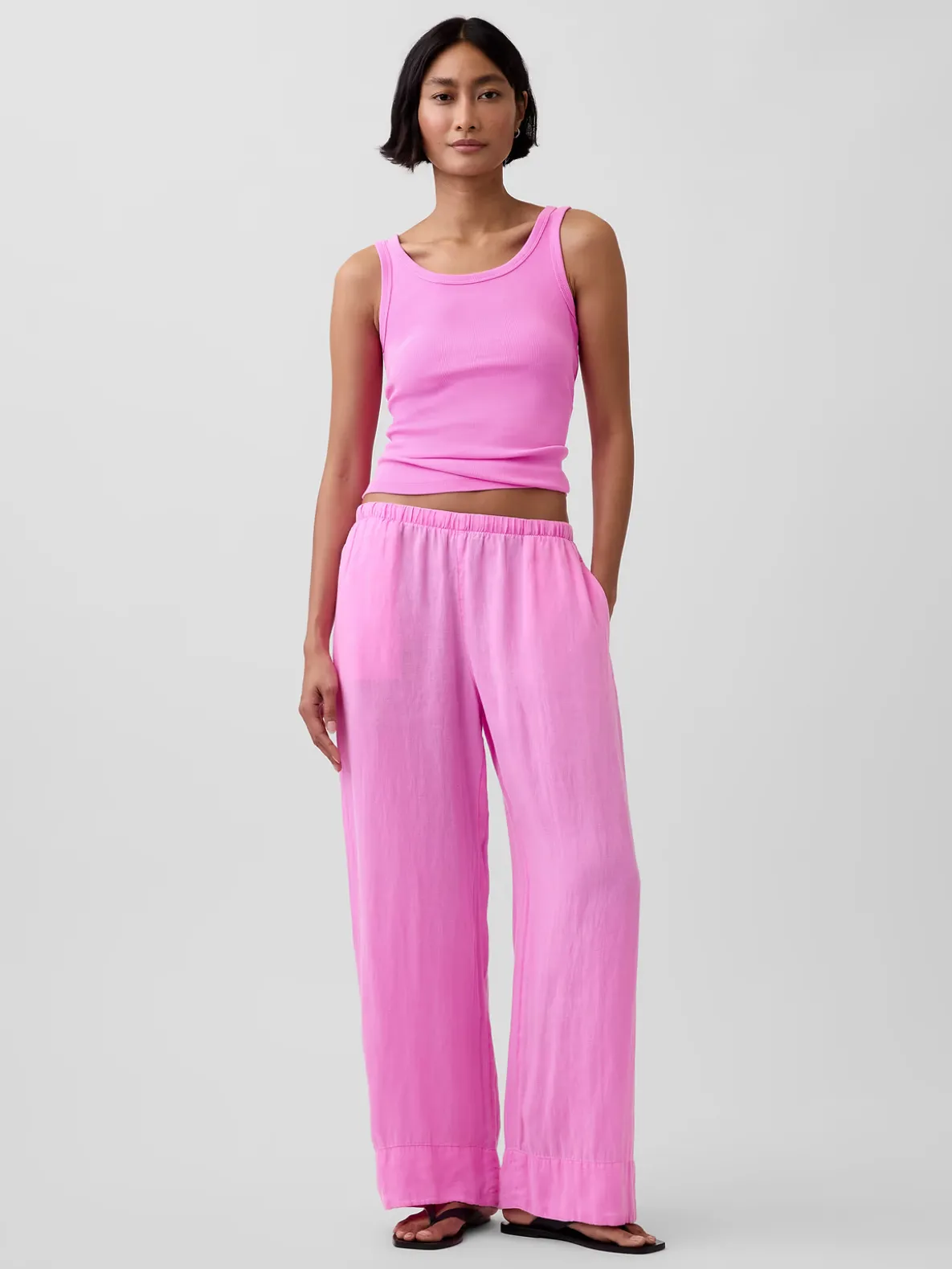 Linen-Blend Easy Wide-Leg Pants