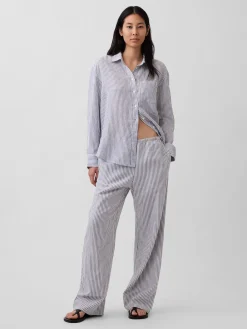 Linen-Blend Easy Wide-Leg Pants