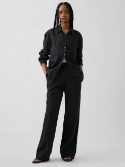 Linen-Blend Easy Wide-Leg Pants
