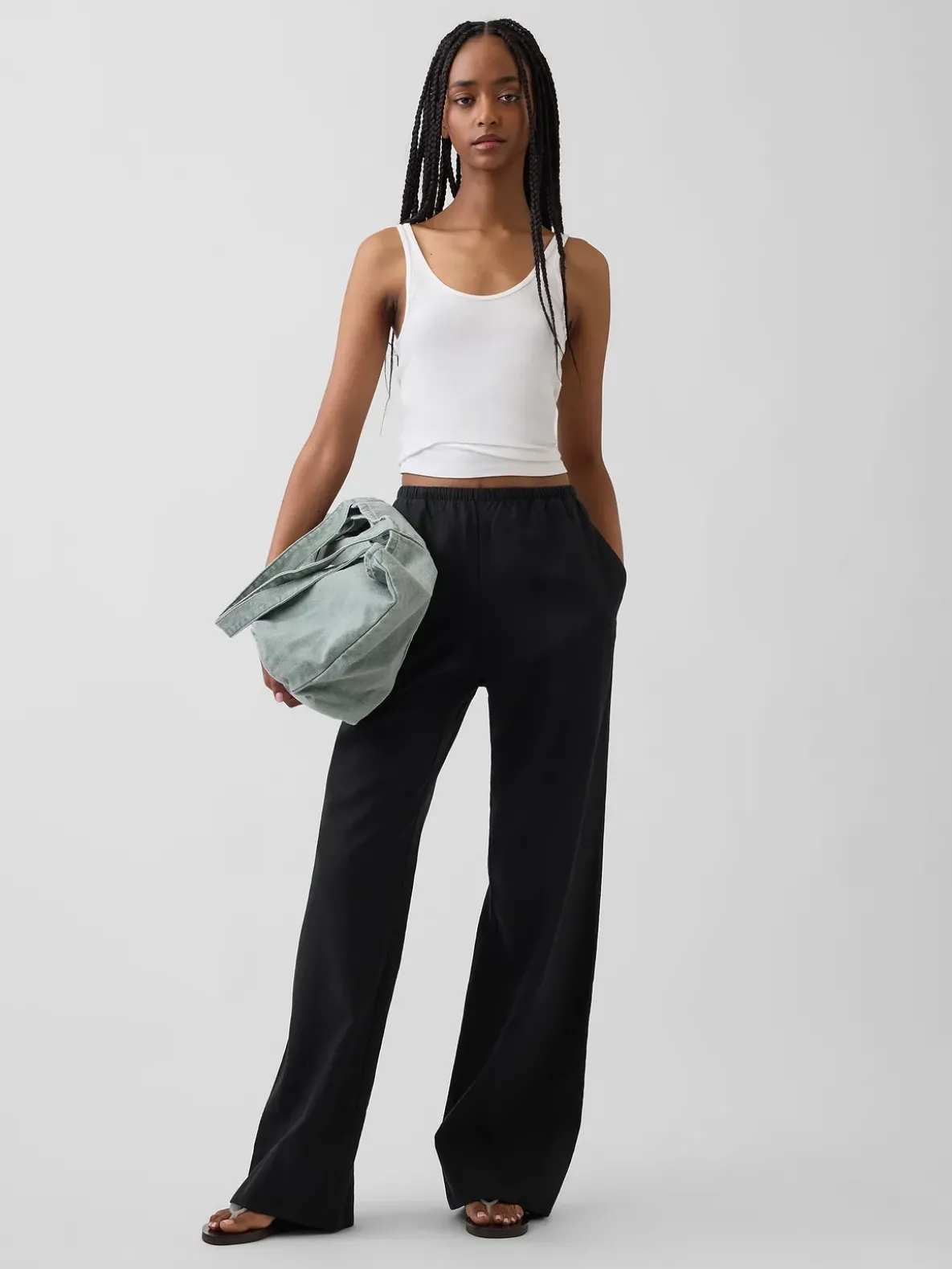Linen-Blend Easy Wide-Leg Pants