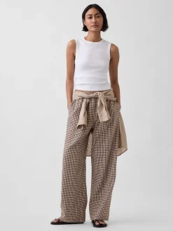 Linen-Blend Easy Wide-Leg Pants