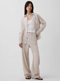 Linen-Blend Easy Wide-Leg Pants