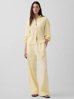 Linen-Blend Easy Wide-Leg Pants
