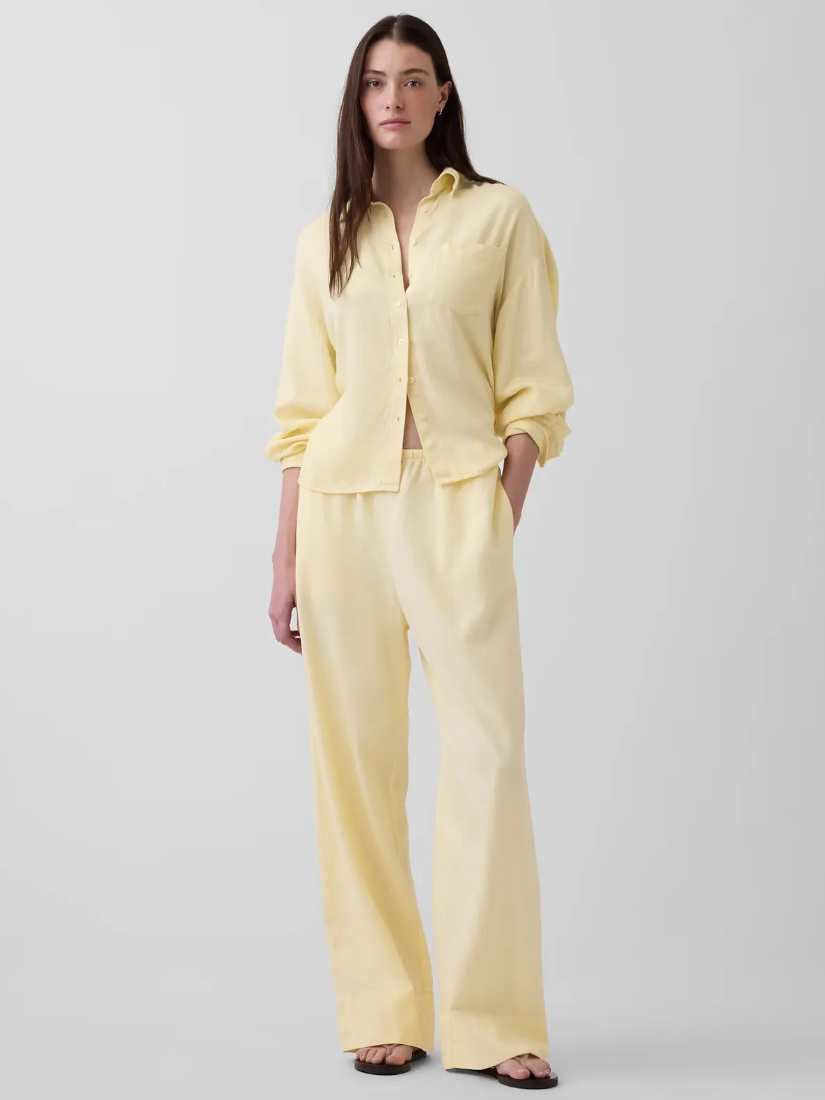 Linen-Blend Easy Wide-Leg Pants