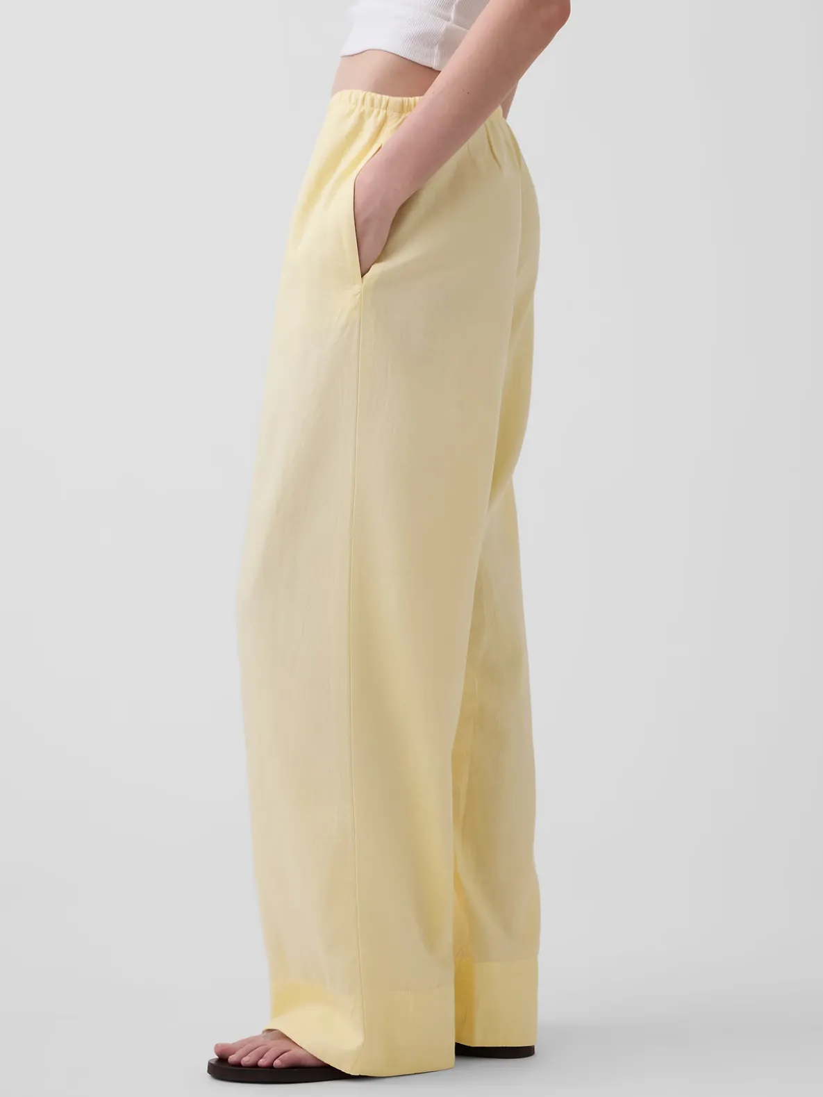 Linen-Blend Easy Wide-Leg Pants