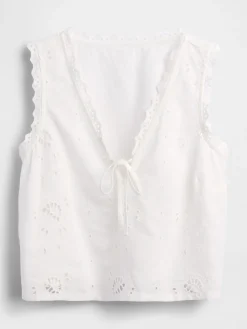 Linen-Blend Embroidered Crop Shell Tank Top