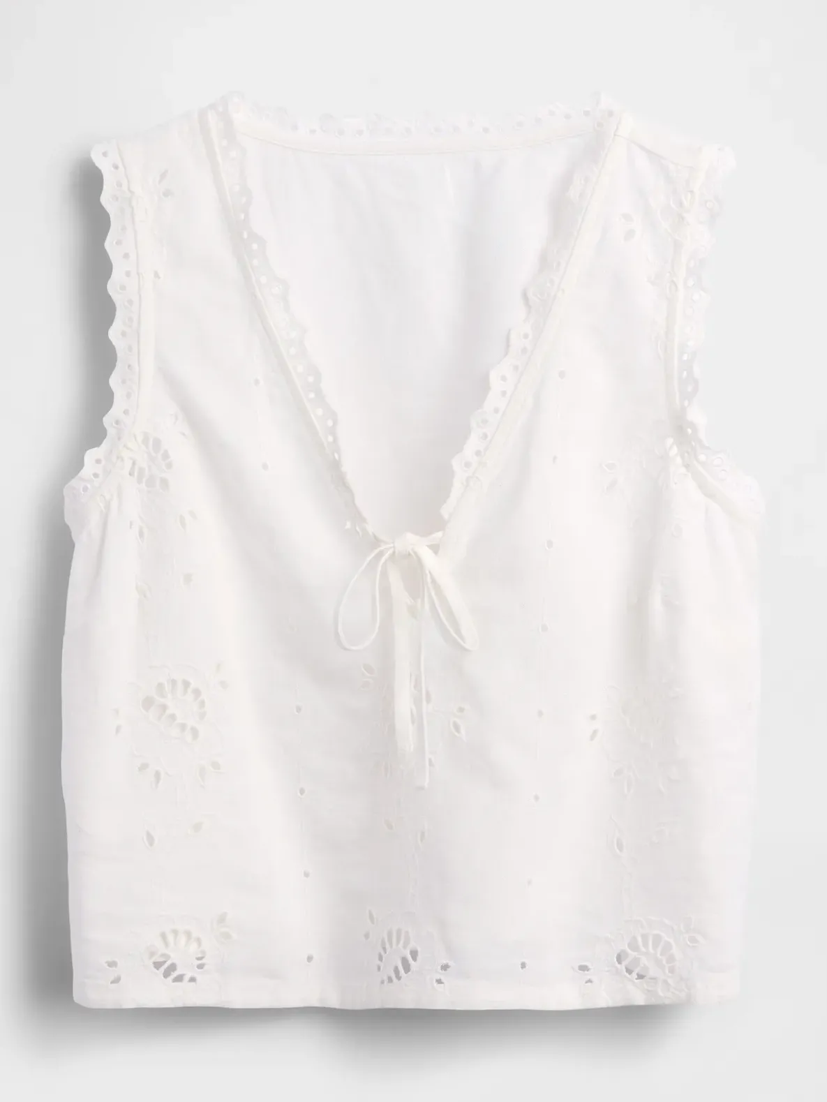 Linen-Blend Embroidered Crop Shell Tank Top