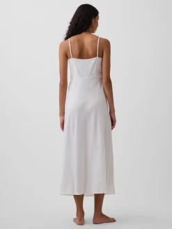 Linen-Blend Embroidered Midi Dress