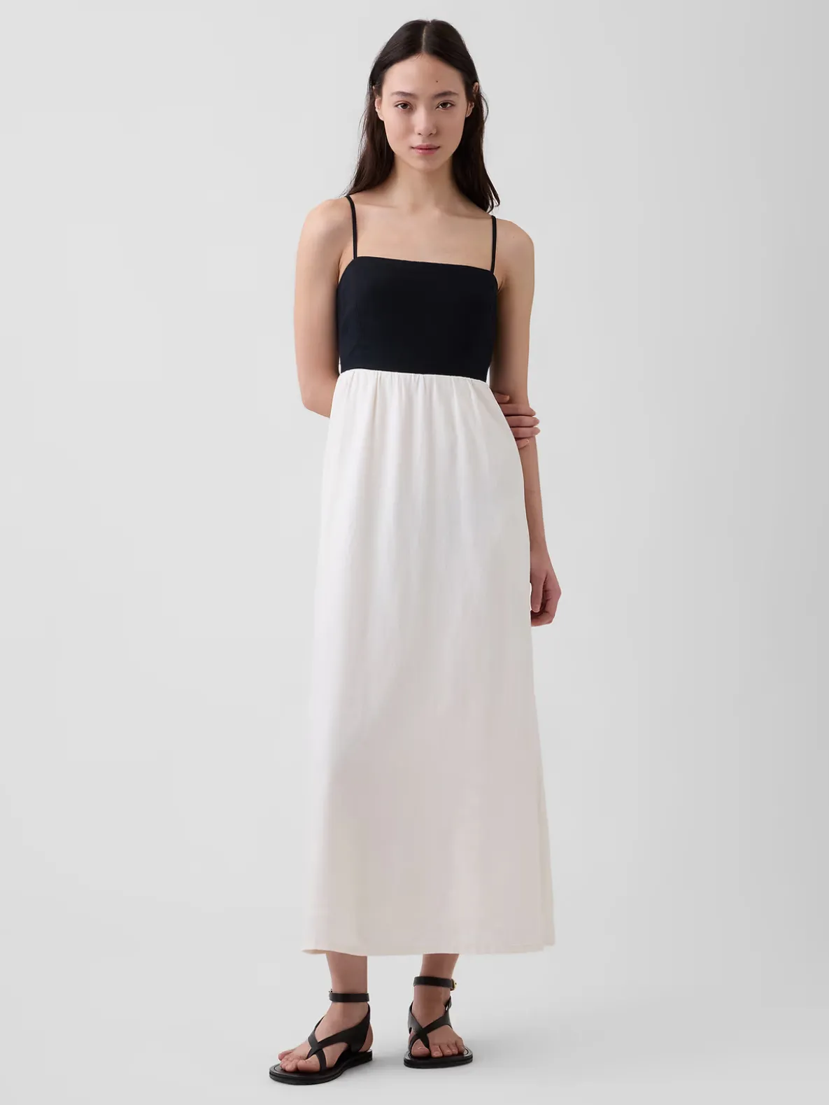 Linen-Blend Empire Waist Maxi Dress