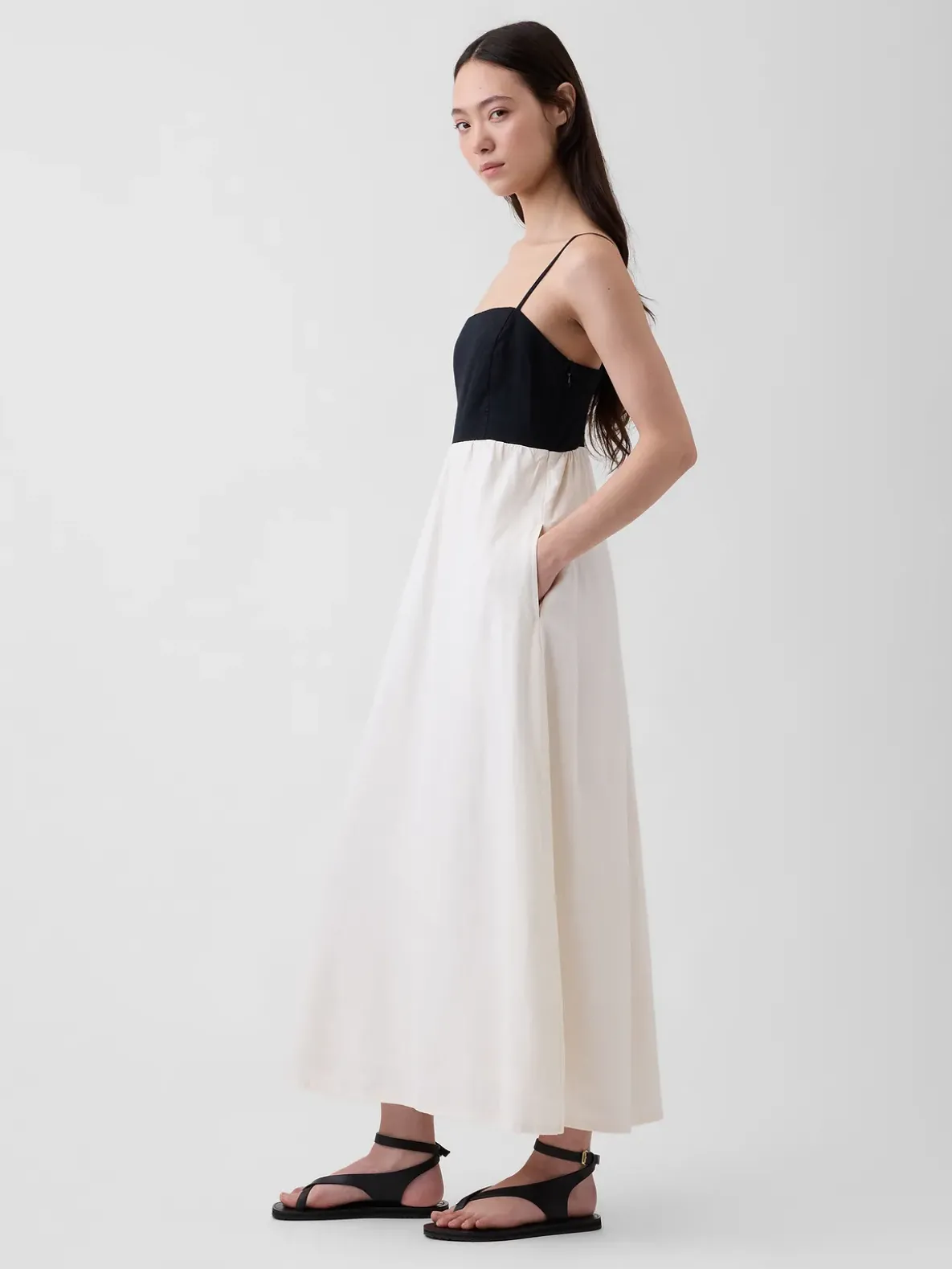Linen-Blend Empire Waist Maxi Dress