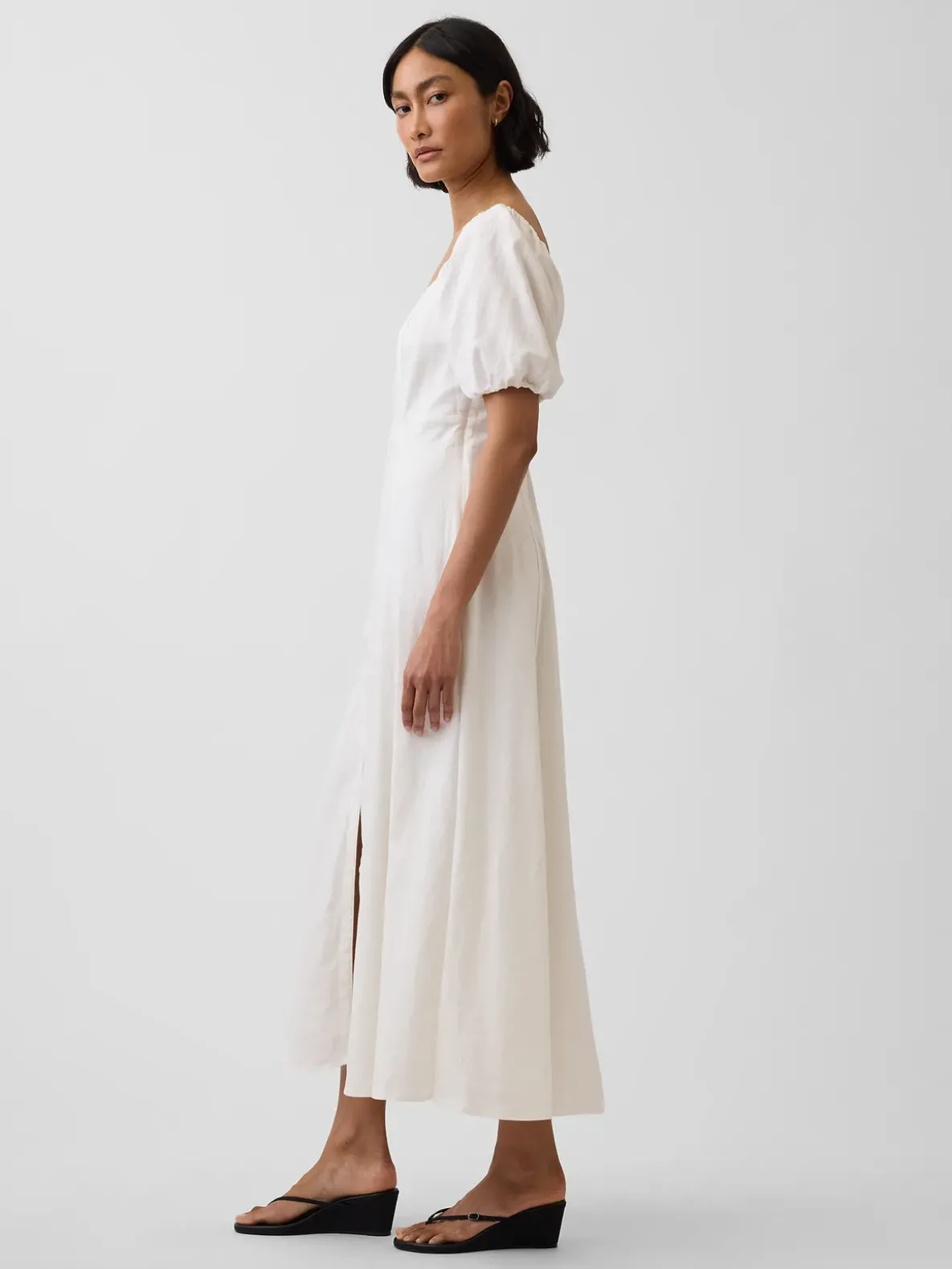 Linen-Blend Empire Waist Maxi Dress