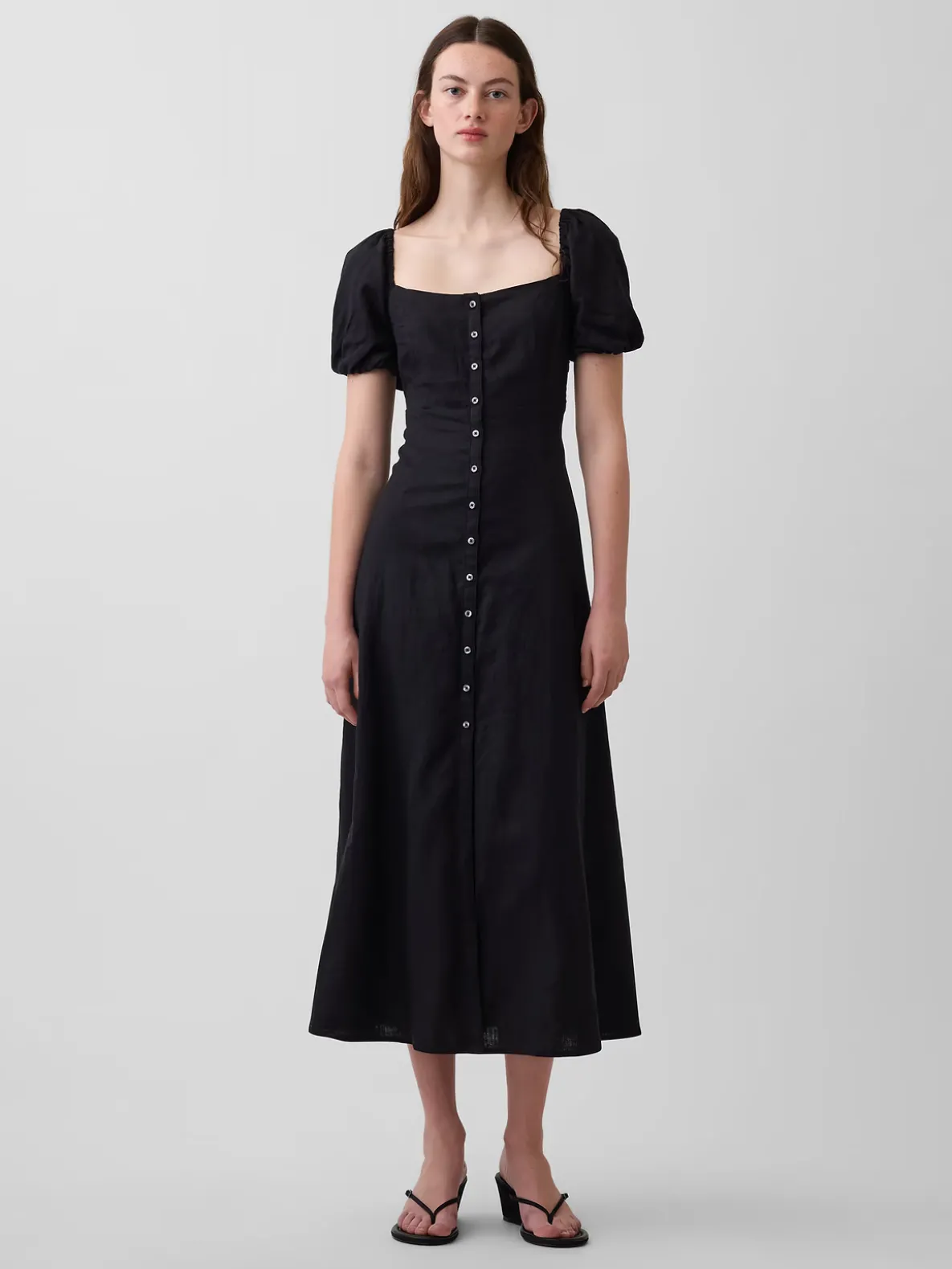 Linen-Blend Empire Waist Maxi Dress