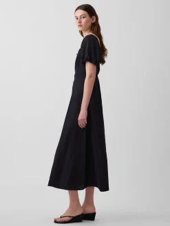 Linen-Blend Empire Waist Maxi Dress