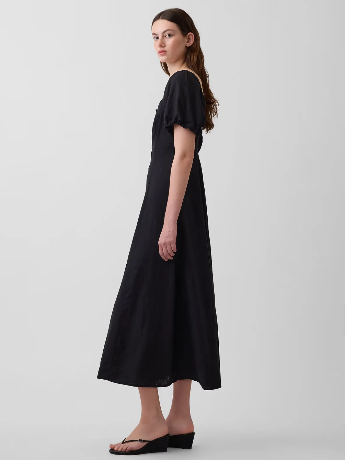 Linen-Blend Empire Waist Maxi Dress