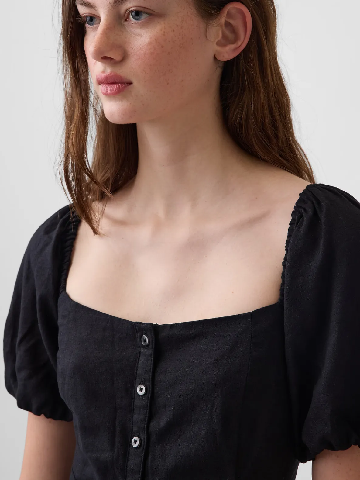Linen-Blend Empire Waist Maxi Dress