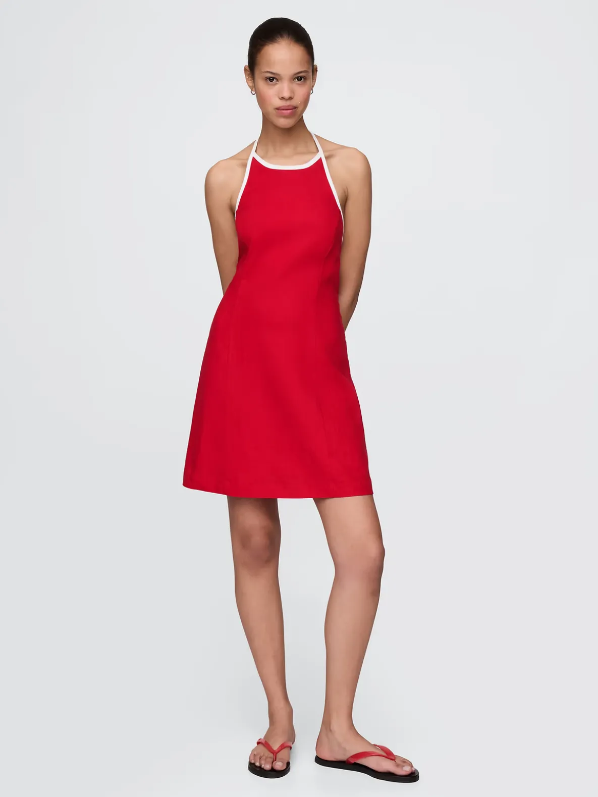Linen-Blend Halter Mini Dress