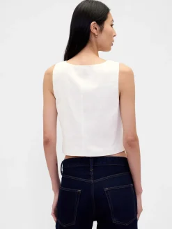 Linen-Blend Hook-Front Crop Shell Top