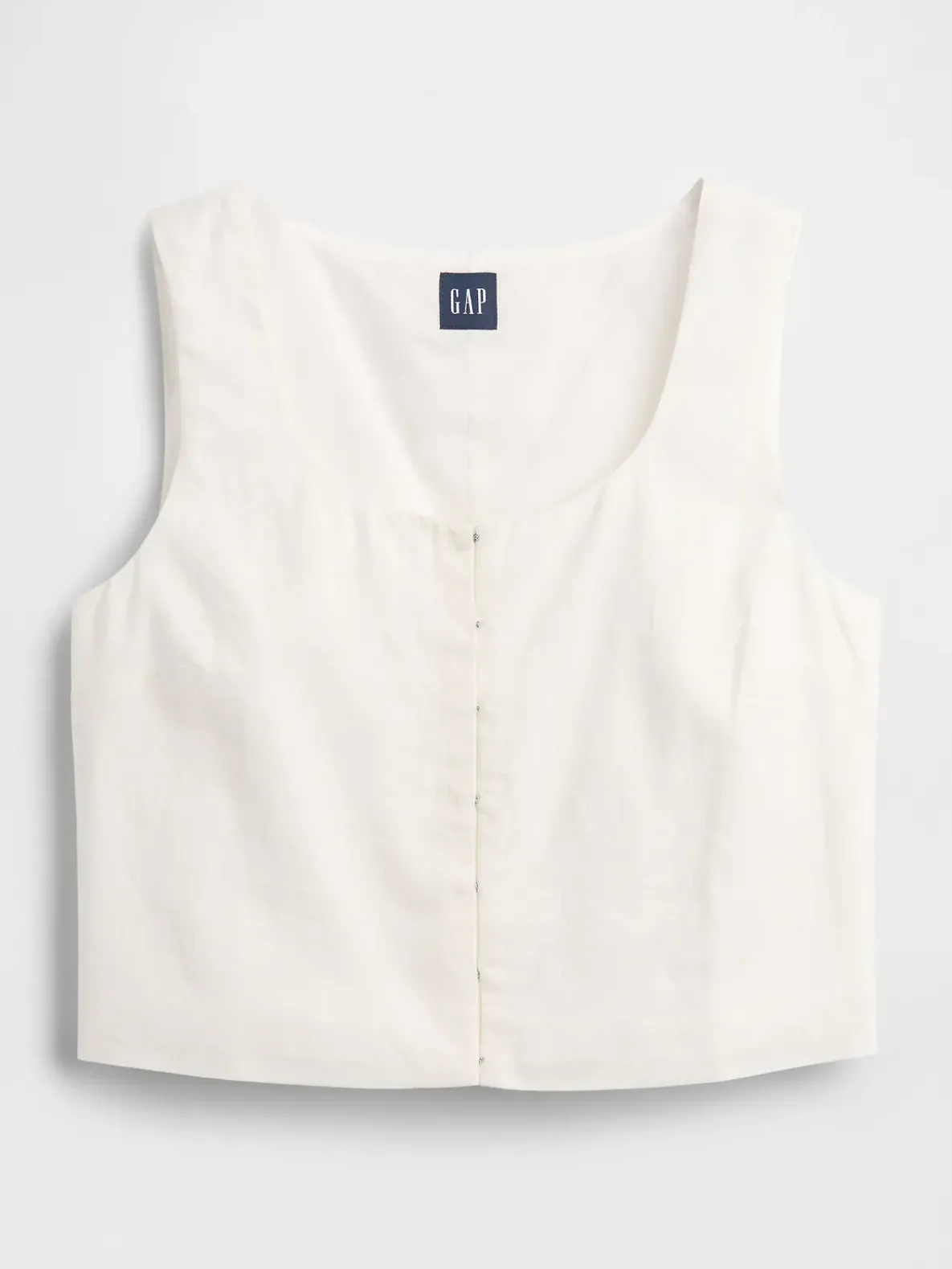 Linen-Blend Hook-Front Crop Shell Top