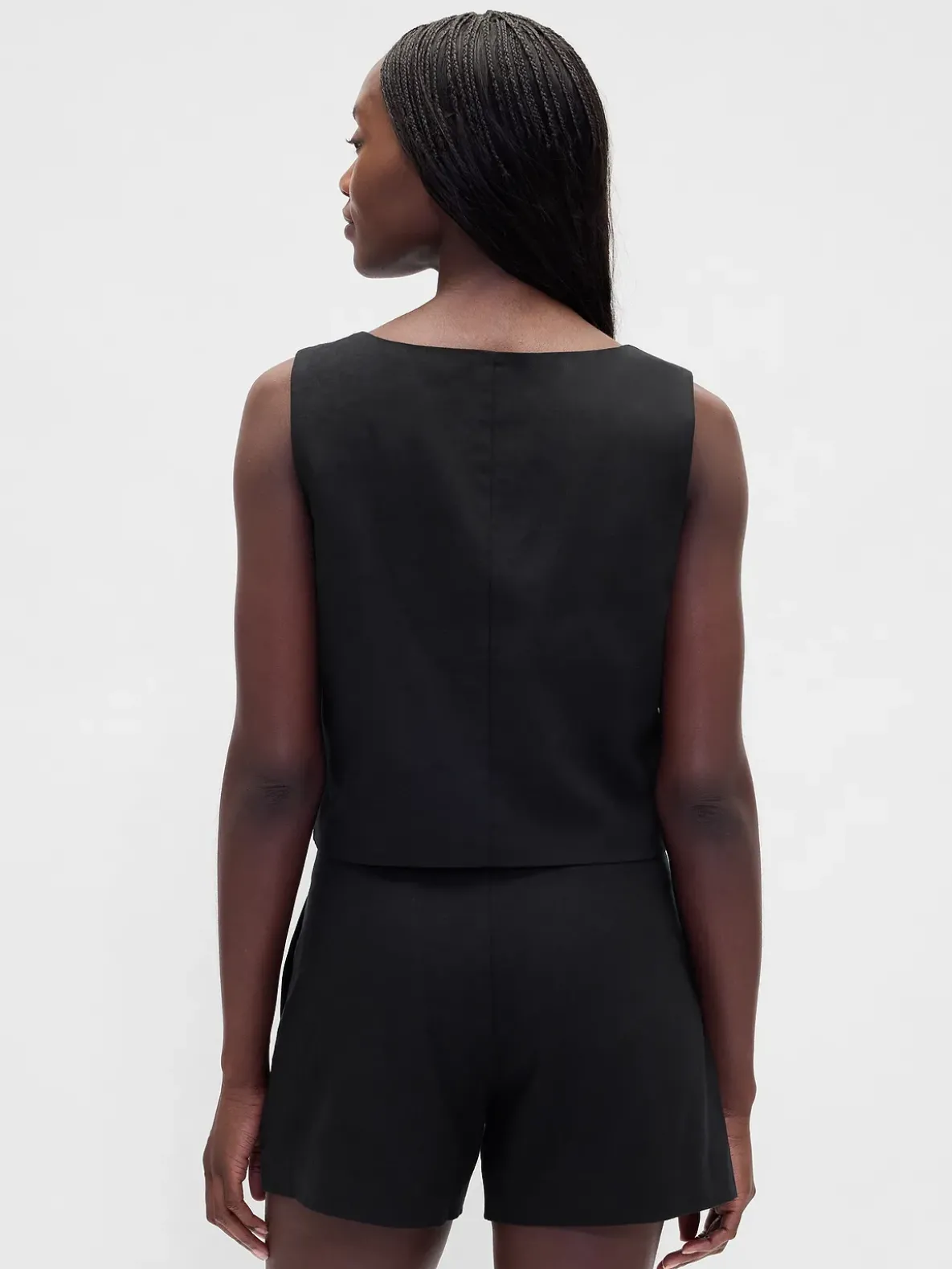 Linen-Blend Hook-Front Crop Shell Top