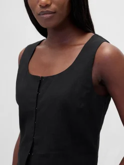 Linen-Blend Hook-Front Crop Shell Top