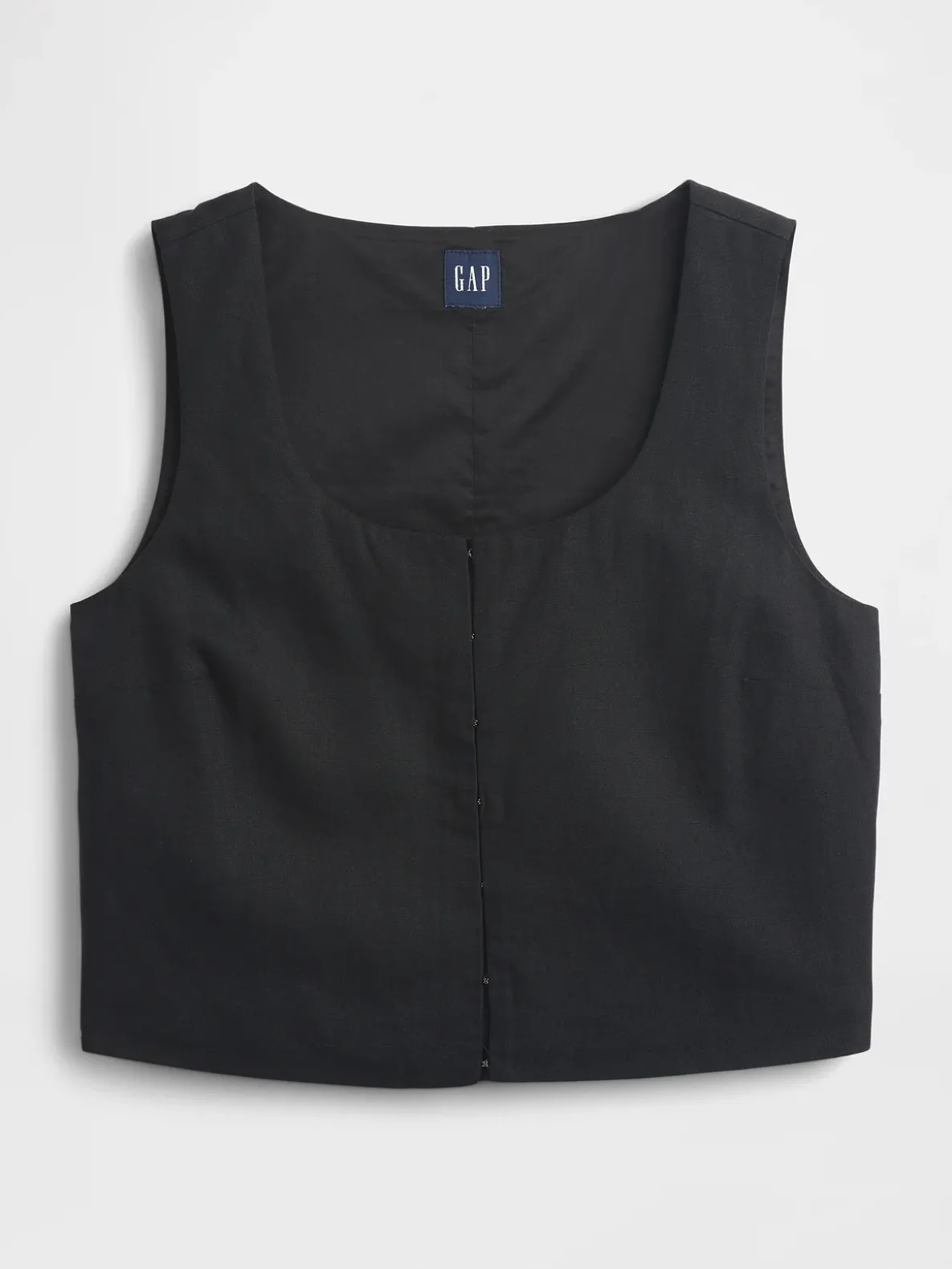 Linen-Blend Hook-Front Crop Shell Top