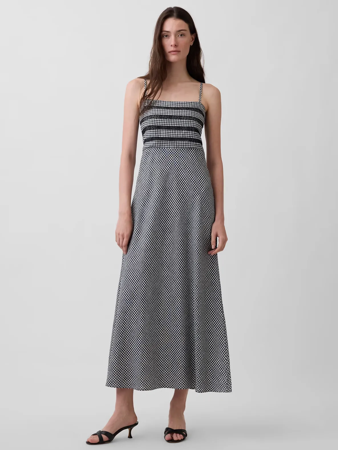 Linen-Blend Lace Inset Maxi Dress
