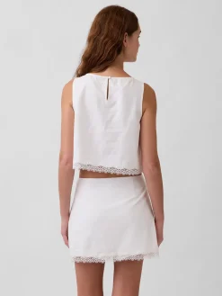 Linen-Blend Lace-Hem Crop Shell Top
