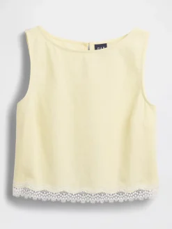 Linen-Blend Lace-Hem Crop Shell Top