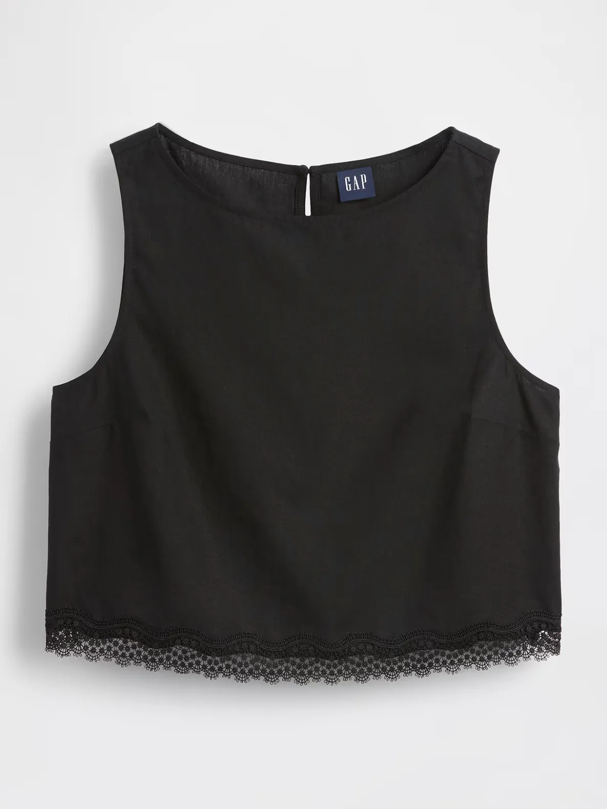 Linen-Blend Lace-Hem Crop Shell Top