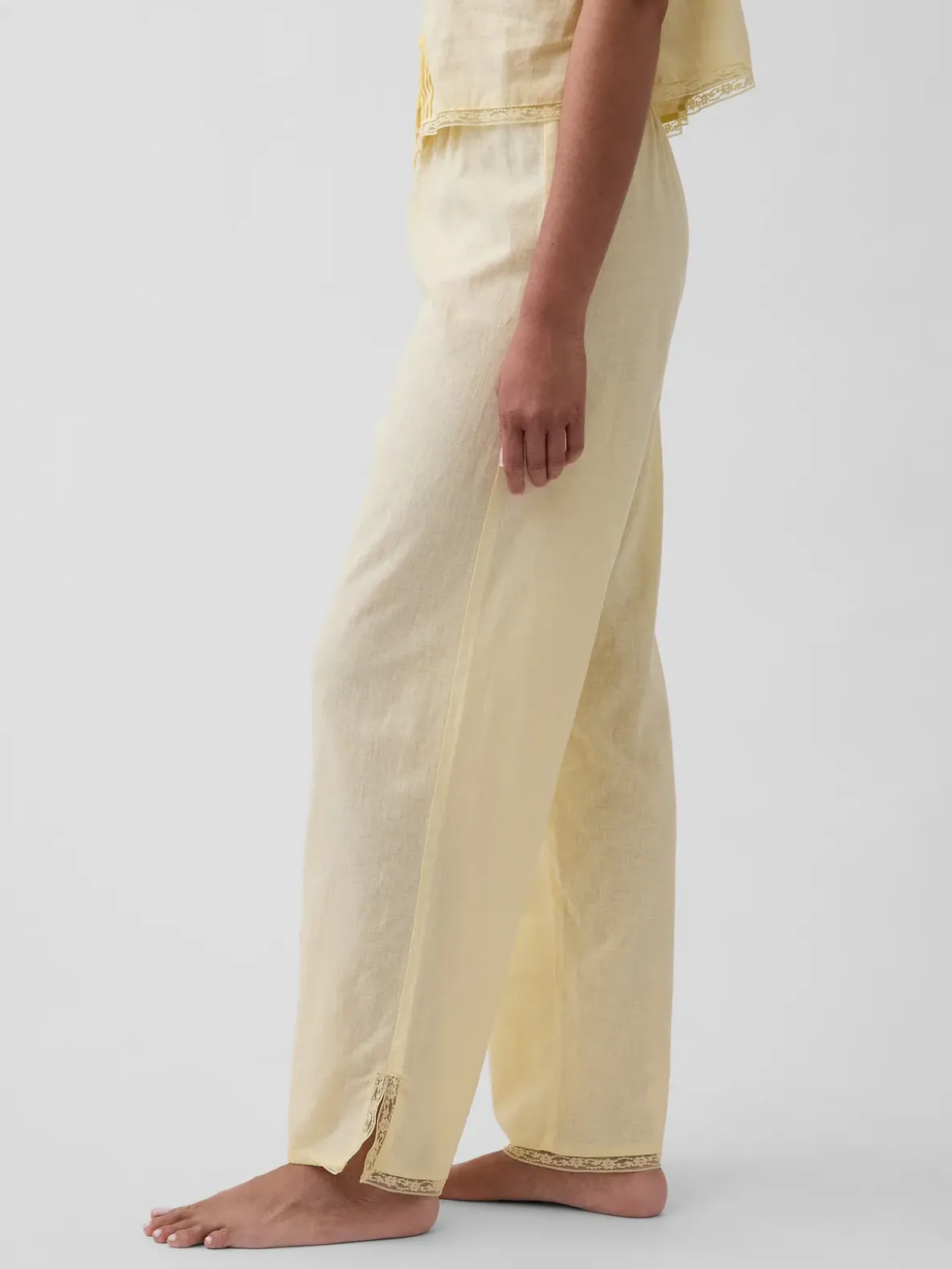 Linen-Blend Lace-Hem PJ Pants