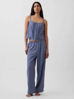 Linen-Blend Lace-Hem PJ Pants