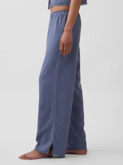 Linen-Blend Lace-Hem PJ Pants