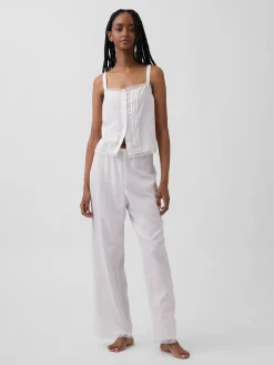 Linen-Blend Lace-Hem PJ Pants
