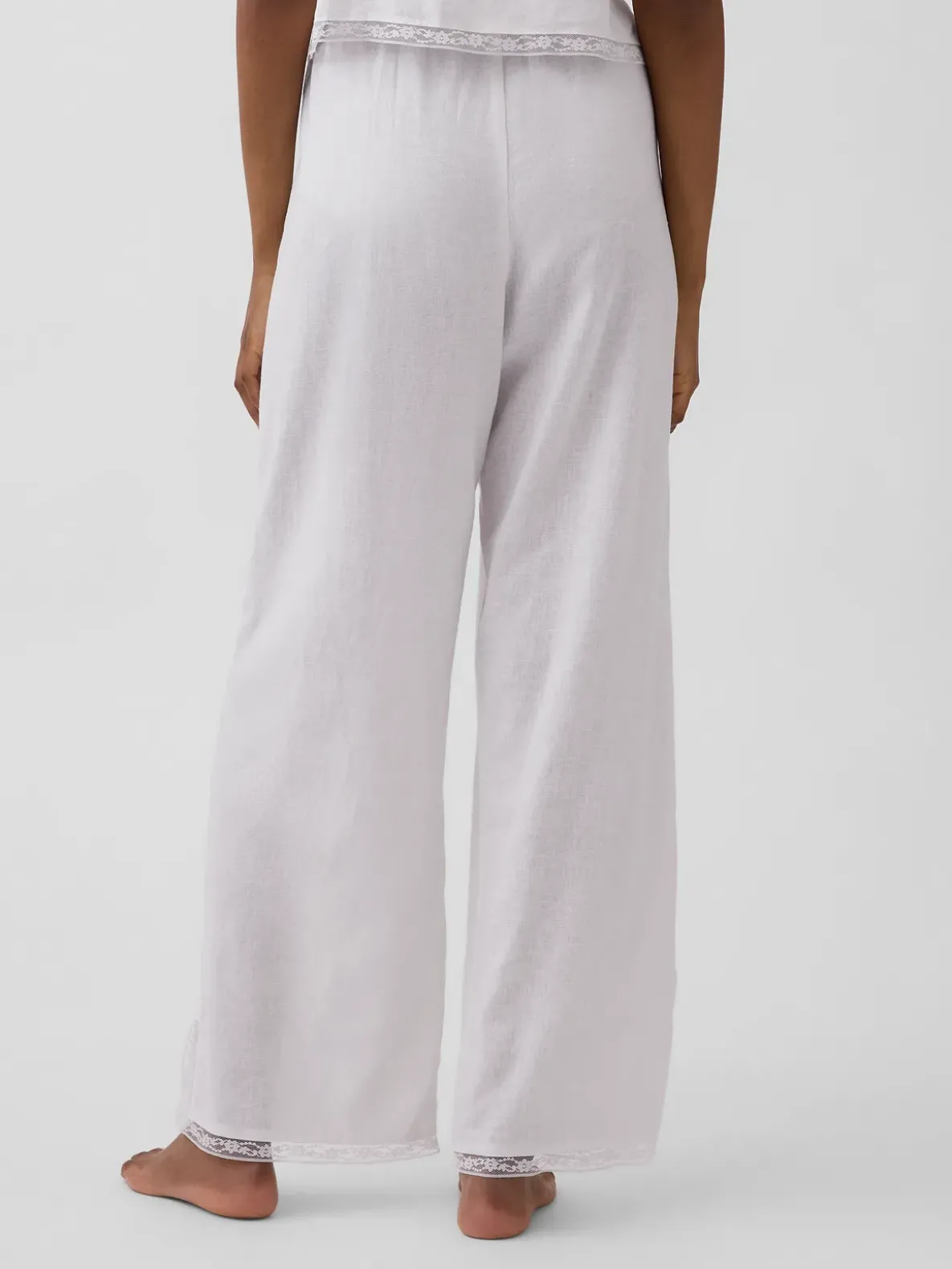 Linen-Blend Lace-Hem PJ Pants