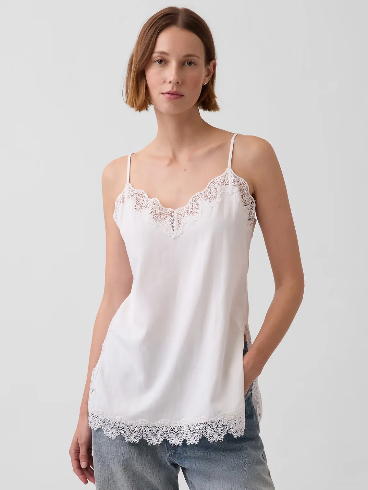 Linen-Blend Lace-Trim Cami