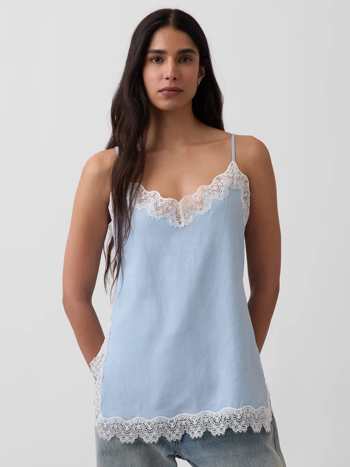 Linen-Blend Lace-Trim Cami