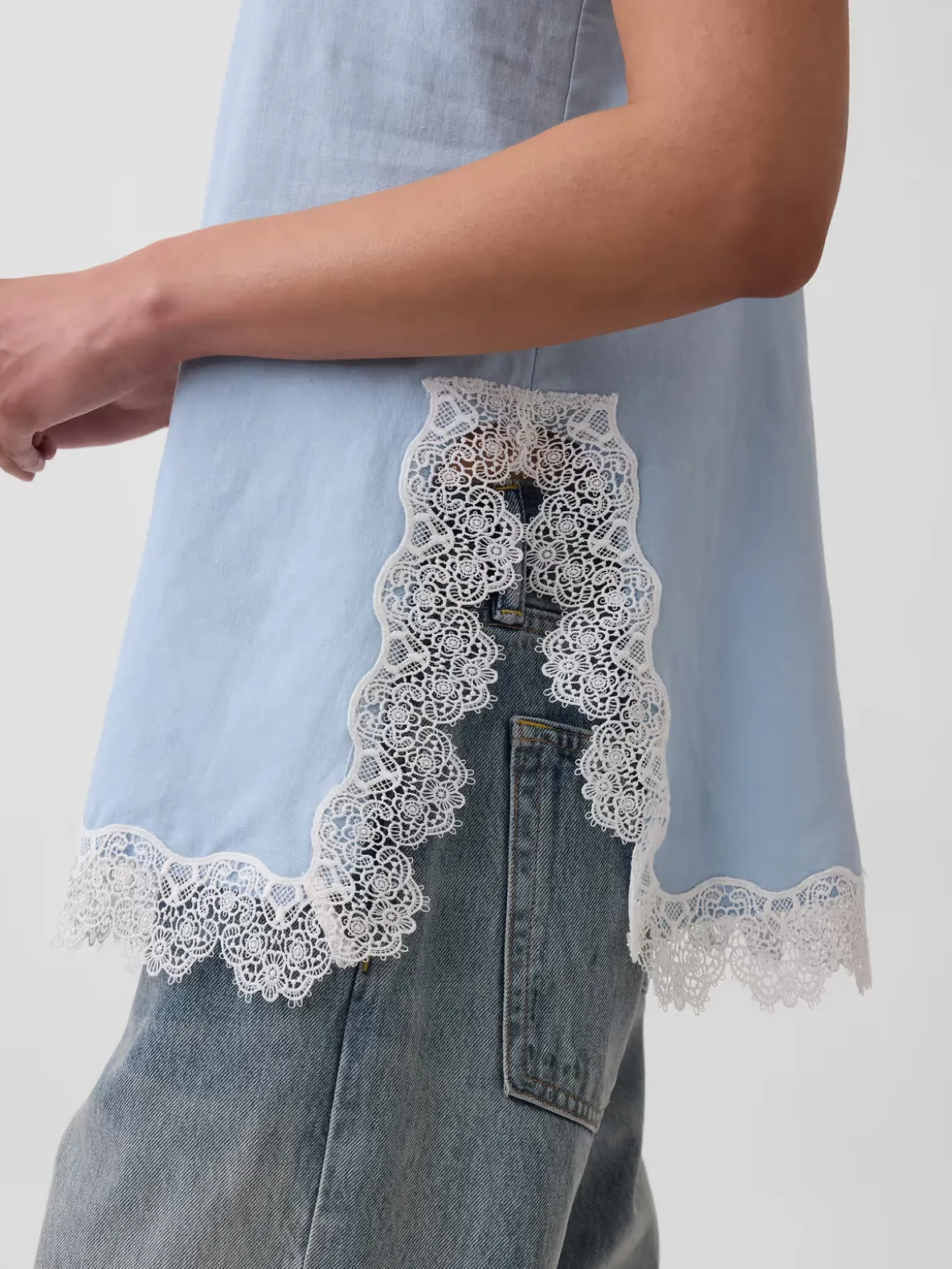 Linen-Blend Lace-Trim Cami