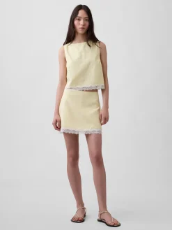 Linen-Blend Lace-Trim Mini Skort