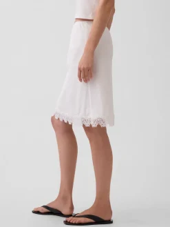 Linen-Blend Lace-Trim Skirt