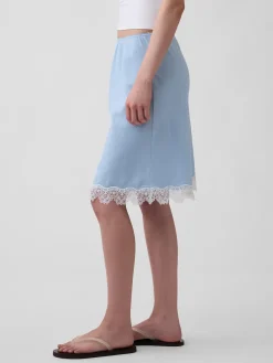 Linen-Blend Lace-Trim Skirt