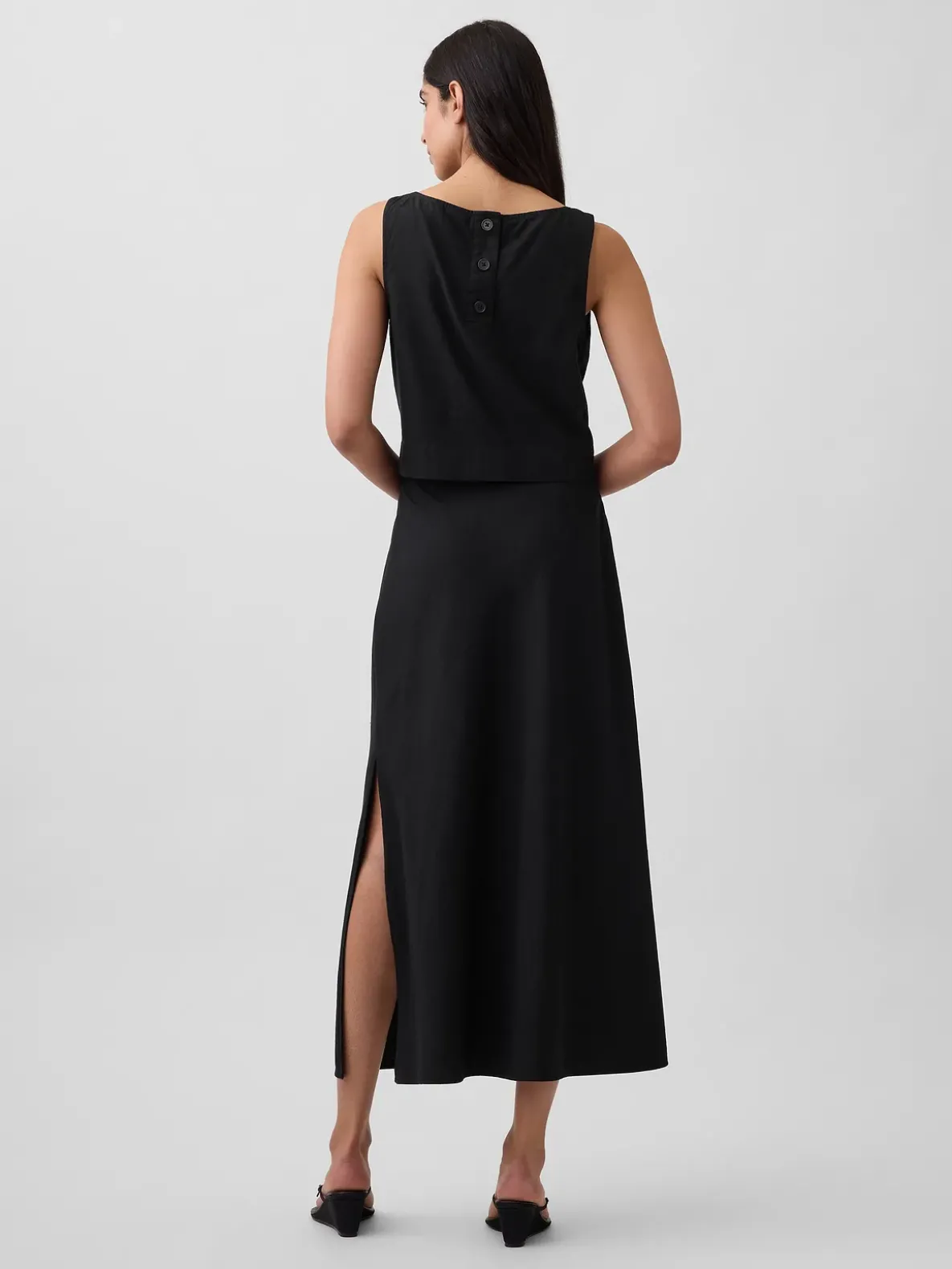 Linen-Blend Maxi Slip Skirt