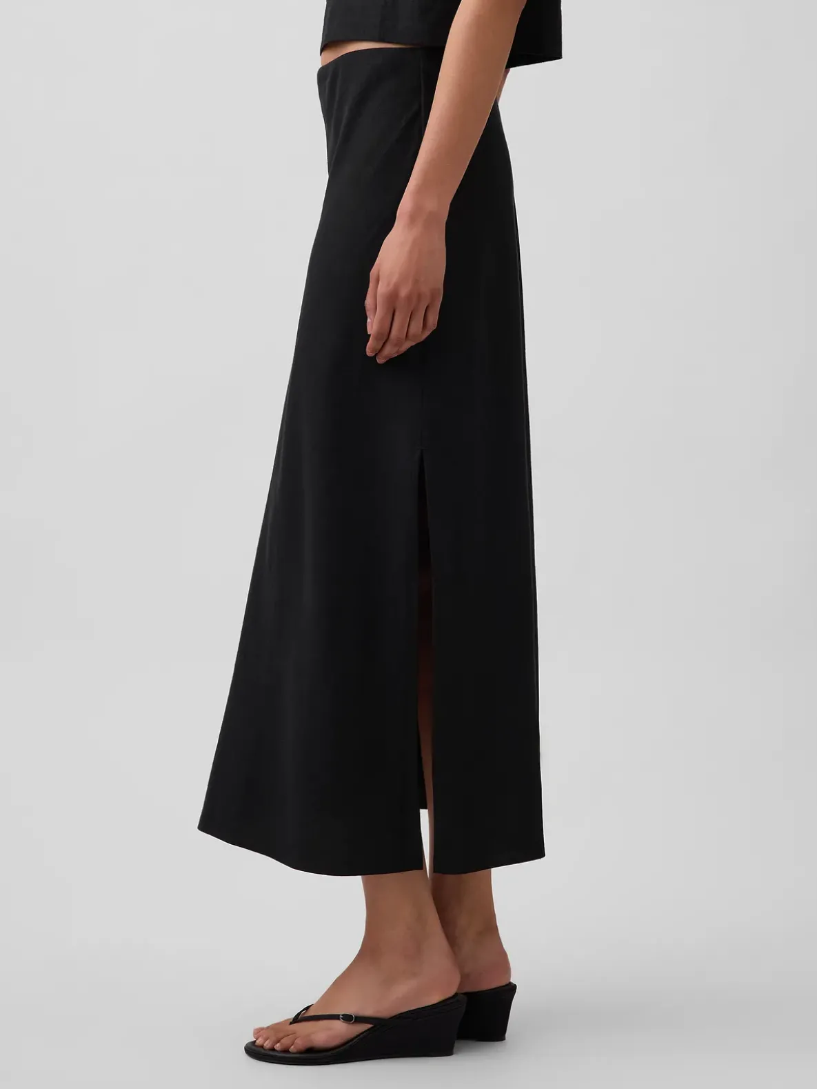 Linen-Blend Maxi Slip Skirt