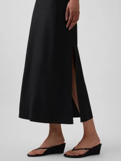 Linen-Blend Maxi Slip Skirt