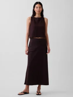 Linen-Blend Maxi Slip Skirt