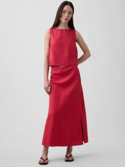 Linen-Blend Maxi Slip Skirt