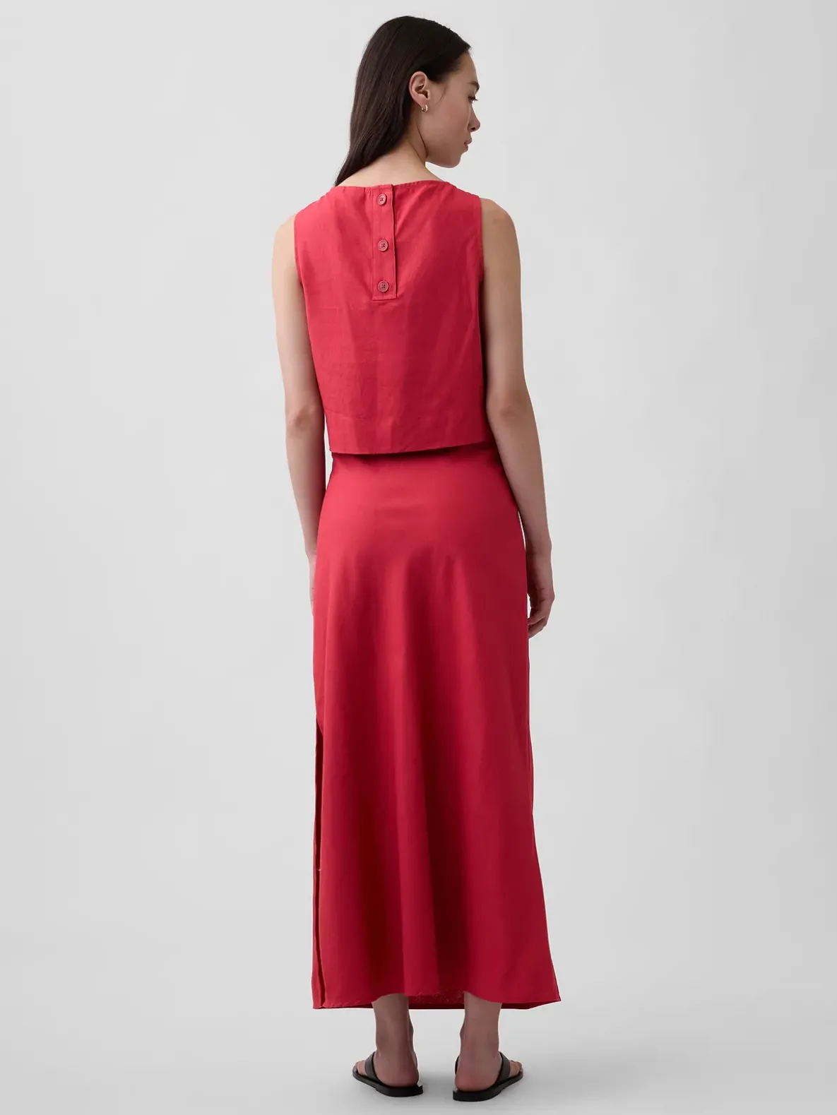 Linen-Blend Maxi Slip Skirt