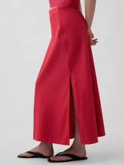Linen-Blend Maxi Slip Skirt