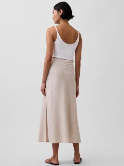 Linen-Blend Maxi Slip Skirt