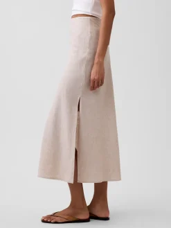 Linen-Blend Maxi Slip Skirt