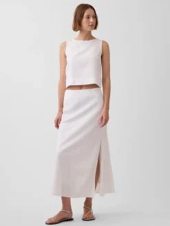 Linen-Blend Maxi Slip Skirt